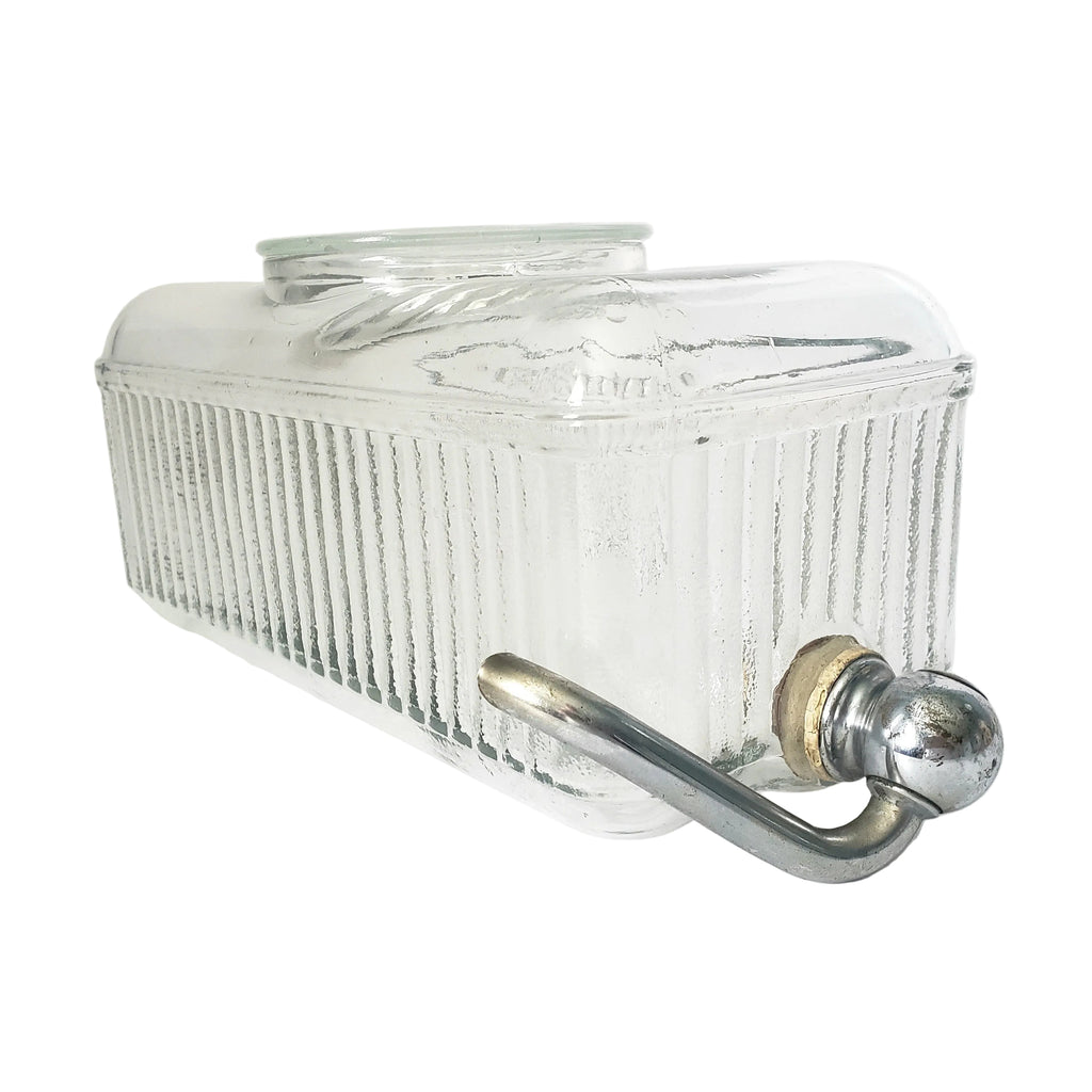 Vintage 1930s Ribbed Glass Rectangular Refrigerator Water Dispenser with Lid