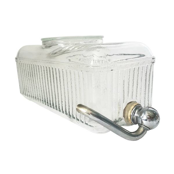 Vintage 1930s Ribbed Glass Rectangular Refrigerator Water Dispenser with Lid