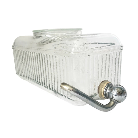 Vintage Depression Era Ribbed Glass Rectangular Refrigerator Water Dispenser with Lid 1930s