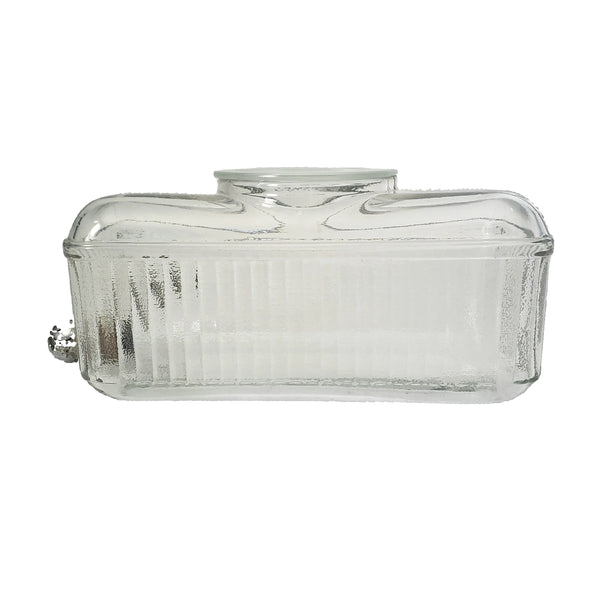 Vintage 1930s Ribbed Glass Rectangular Refrigerator Water Dispenser with Lid
