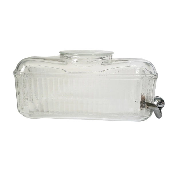 Vintage 1930s Ribbed Glass Rectangular Refrigerator Water Dispenser with Lid