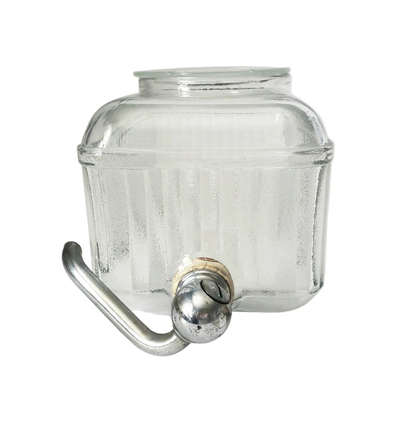 Vintage 1930s Ribbed Glass Rectangular Refrigerator Water Dispenser with Lid