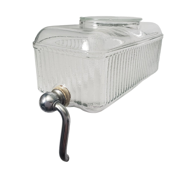 Vintage 1930s Ribbed Glass Rectangular Refrigerator Water Dispenser with Lid