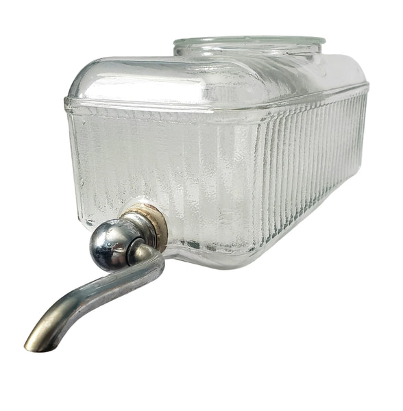 Vintage 1930s Ribbed Glass Rectangular Refrigerator Water Dispenser with Lid