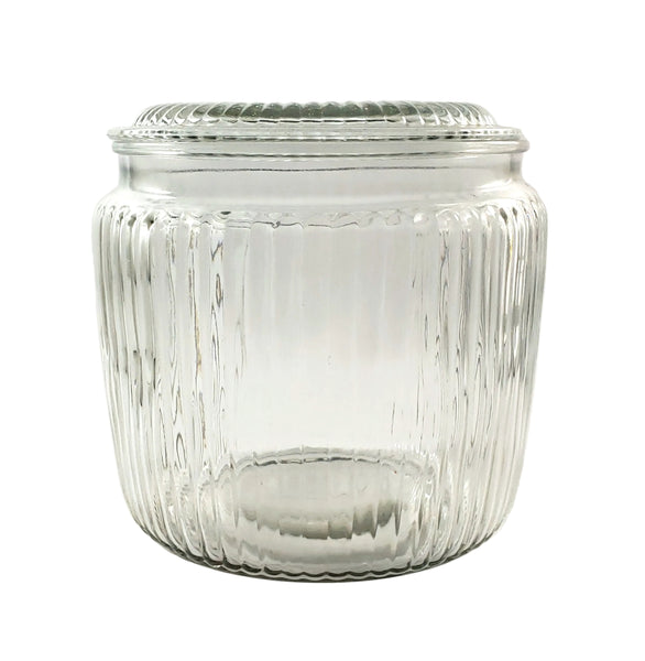 Vintage Clear Ribbed Glass Biscuit Storage Canister Jar with Lid