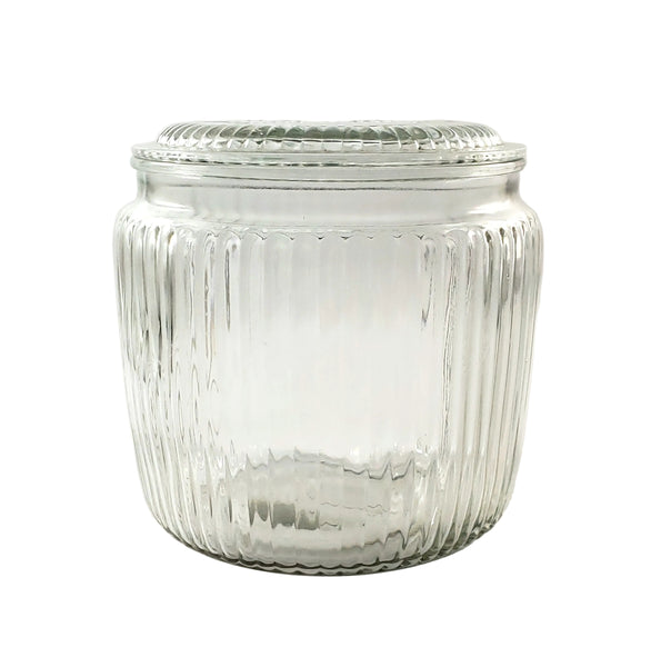 Vintage Clear Ribbed Glass Biscuit Storage Canister Jar with Lid