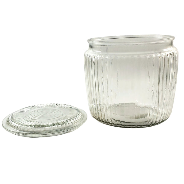 Vintage Clear Ribbed Glass Biscuit Storage Canister Jar with Lid