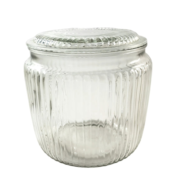 Vintage Clear Ribbed Glass Biscuit Storage Canister Jar with Lid