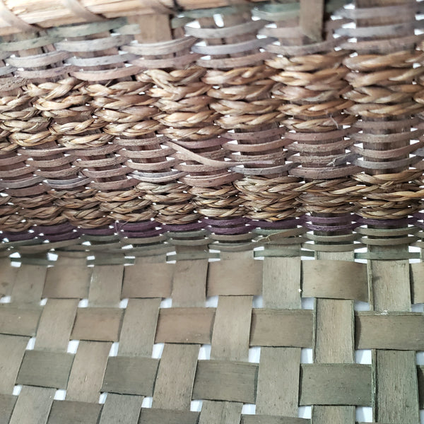 Antique Handcrafted Wicker Woven Small Lidded Sewing Basket Braided Handle