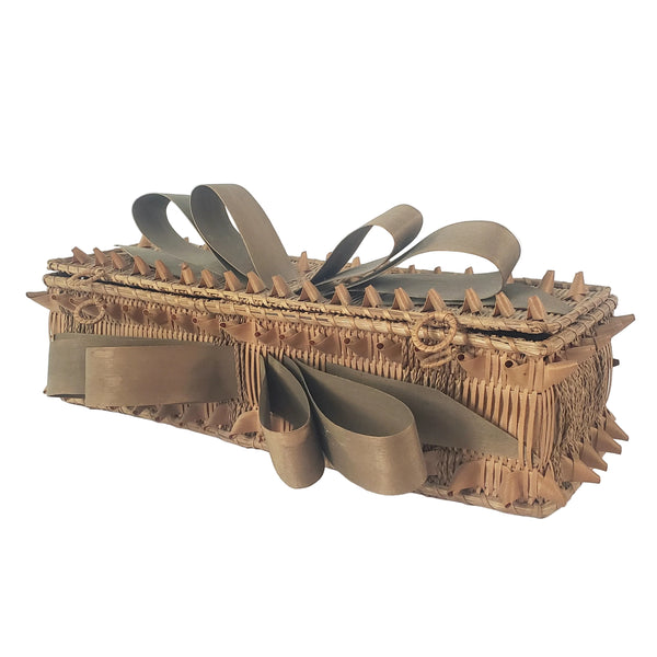 Folk Art Wabanaki Woven Glove Box Porcupine Curl Ribbons Braided Native American