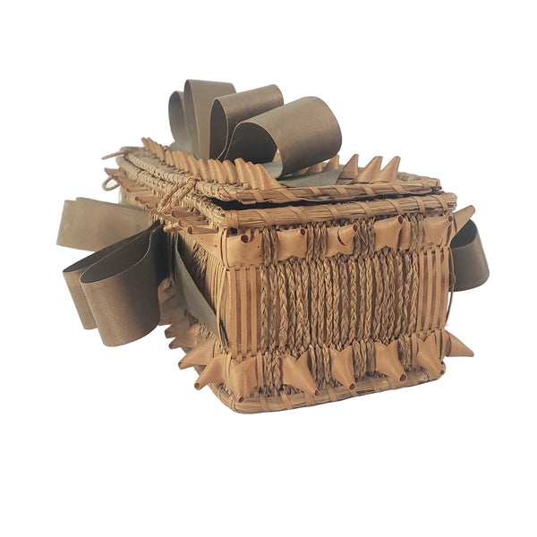 Folk Art Wabanaki Woven Glove Box Porcupine Curl Ribbons Braided Native American