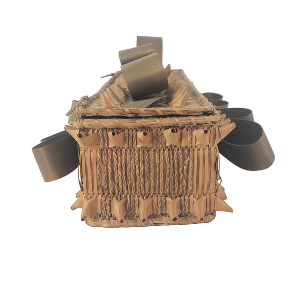 Folk Art Wabanaki Woven Glove Box Porcupine Curl Ribbons Braided Native American