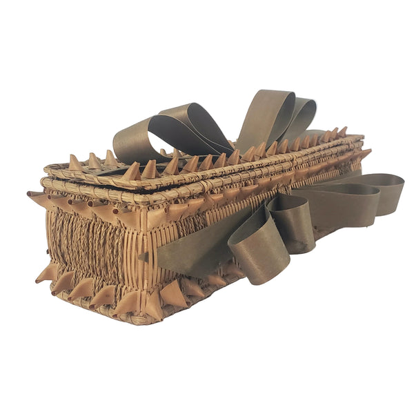 Folk Art Wabanaki Woven Glove Box Porcupine Curl Ribbons Braided Native American