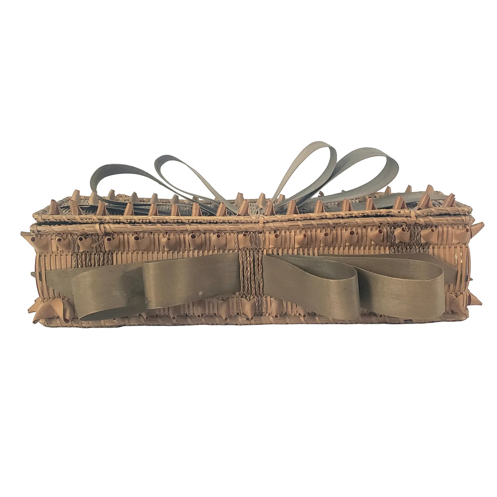 Folk Art Wabanaki Woven Glove Box Porcupine Curl Ribbons Braided Native American