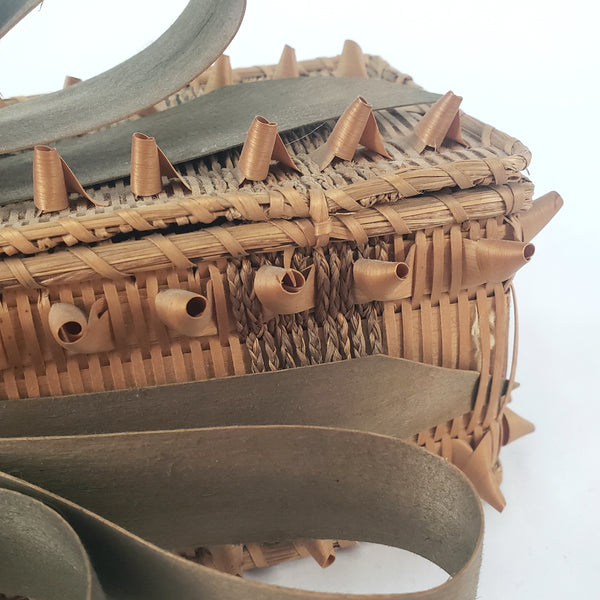 Folk Art Wabanaki Woven Glove Box Porcupine Curl Ribbons Braided Native American