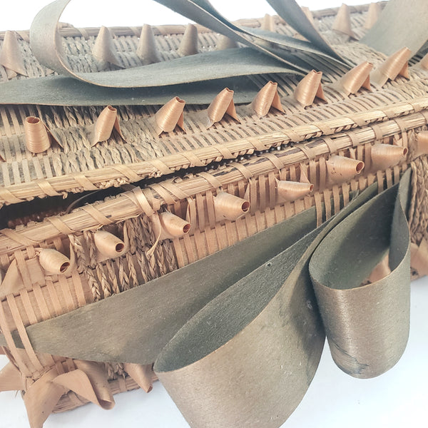 Folk Art Wabanaki Woven Glove Box Porcupine Curl Ribbons Braided Native American