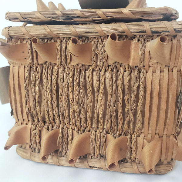 Folk Art Wabanaki Woven Glove Box Porcupine Curl Ribbons Braided Native American