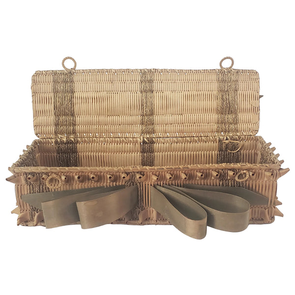 Folk Art Wabanaki Woven Glove Box Porcupine Curl Ribbons Braided Native American
