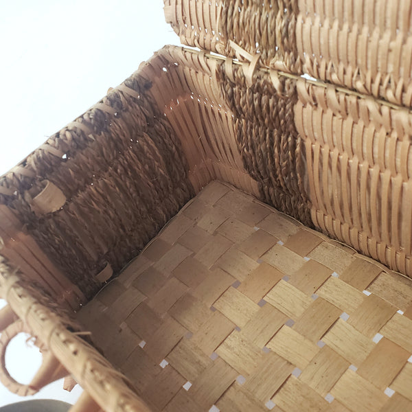 Folk Art Wabanaki Woven Glove Box Porcupine Curl Ribbons Braided Native American