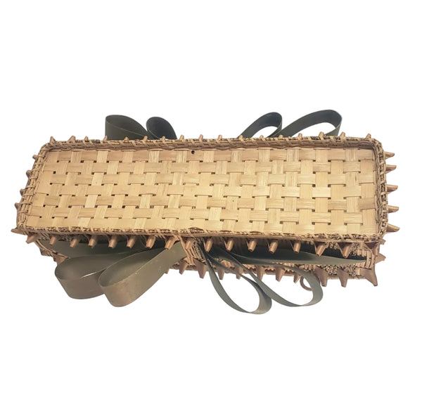 Folk Art Wabanaki Woven Glove Box Porcupine Curl Ribbons Braided Native American