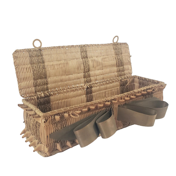 Folk Art Wabanaki Woven Glove Box Porcupine Curl Ribbons Braided Native American