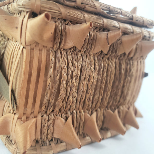 Folk Art Wabanaki Woven Glove Box Porcupine Curl Ribbons Braided Native American