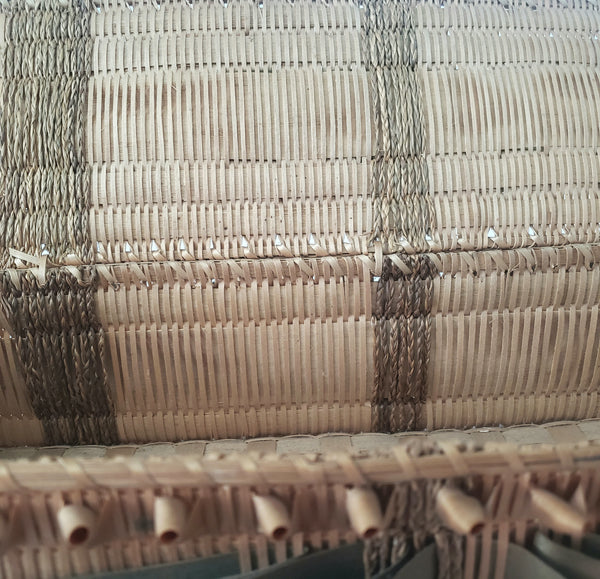 Folk Art Wabanaki Woven Ash Splint Glove Basket Porcupine Curl Ribbons Braided Native American