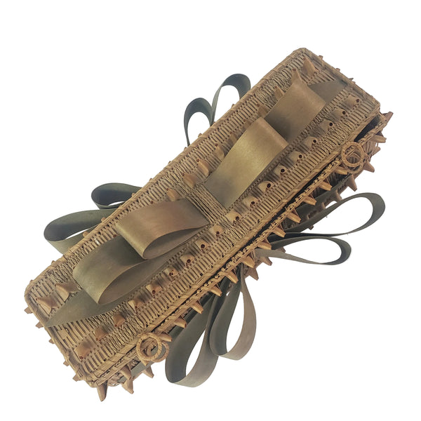 Folk Art Wabanaki Woven Ash Splint Glove Basket Porcupine Curl Ribbons Braided Native American