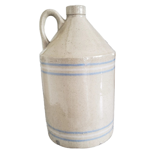Antique Blue & White Banded Stoneware Jug 1 Gallon R.C.P. Co. Akron, Ohio