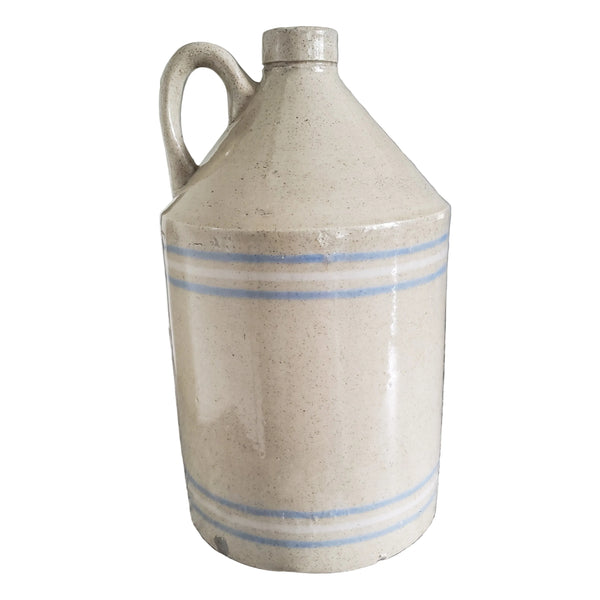 Antique Blue & White Banded Stoneware Jug 1 Gallon R.C.P. Co. Akron, Ohio