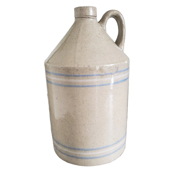 Antique Blue & White Banded Stoneware Jug 1 Gallon R.C.P. Co. Akron, Ohio