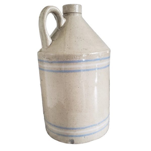 Antique Blue & White Banded Stoneware Jug 1 Gallon R.C.P. Co. Akron, Ohio