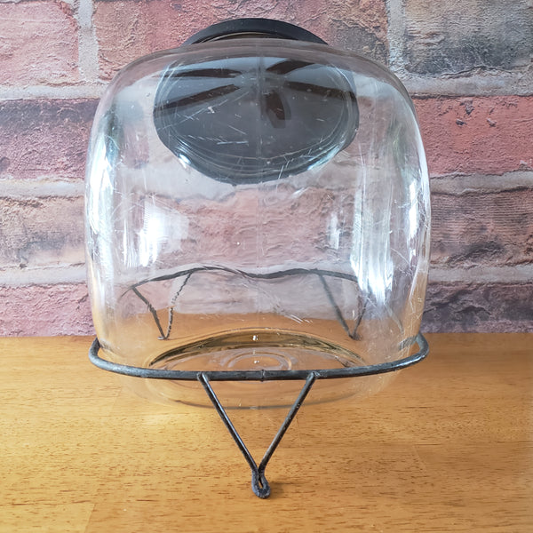 Antique Glass Sugar Cabinet Jar with Metal Stand Tin Lid