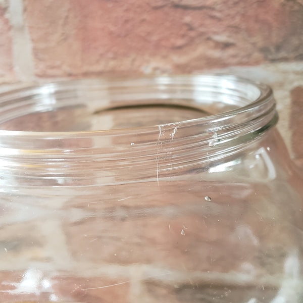Antique Glass Sugar Cabinet Jar with Metal Stand Tin Lid
