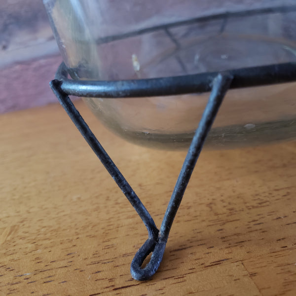 Antique Glass Sugar Cabinet Jar with Metal Stand Tin Lid