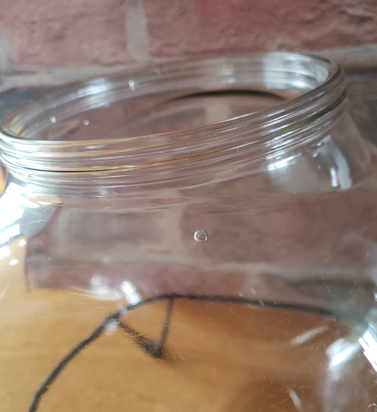Antique Glass Sugar Cabinet Jar with Metal Stand Tin Lid