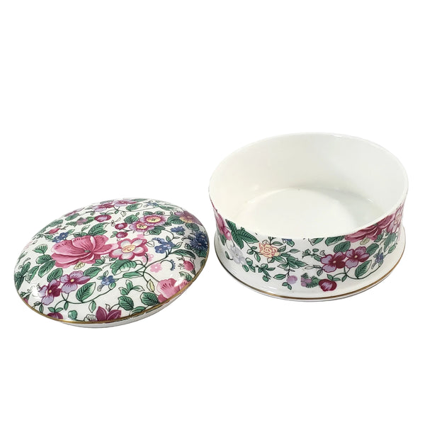 Crown Staffordshire Bone China Lidded Trinket Dish "Thousand Flowers" 1930s