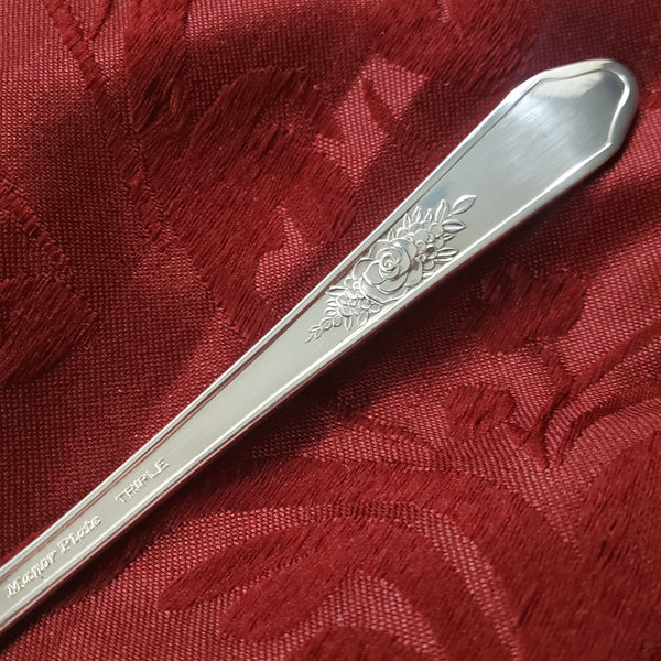 Vintage Manor Plate Triple Silverplate Oval Soup Spoon Set of 12 "Rosedale" International Silver 1930s