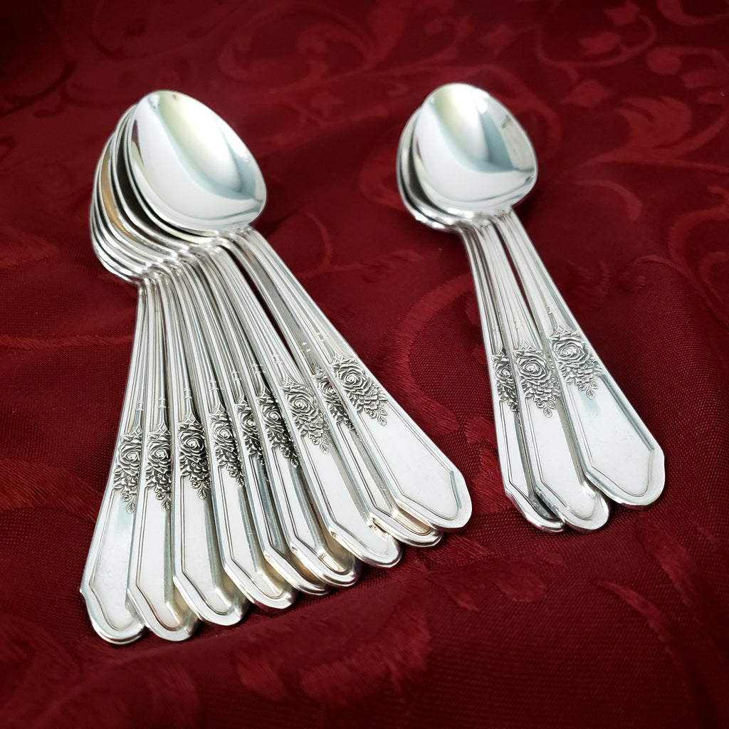 Vintage Manor Plate Triple Silverplate Teaspoons Set of 12 "Rosedale" International Silver