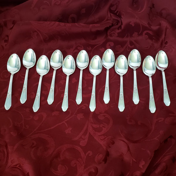 Vintage Manor Plate Triple Silverplate Teaspoons Set of 12 "Rosedale" International Silver