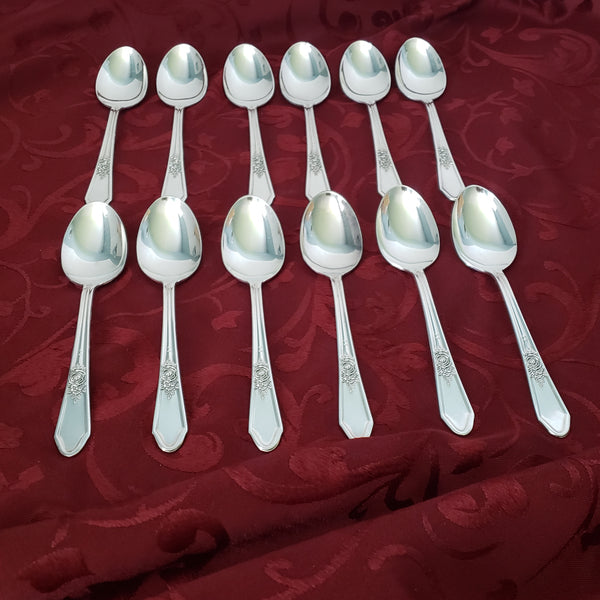 Vintage Manor Plate Triple Silverplate Teaspoons Set of 12 "Rosedale" International Silver