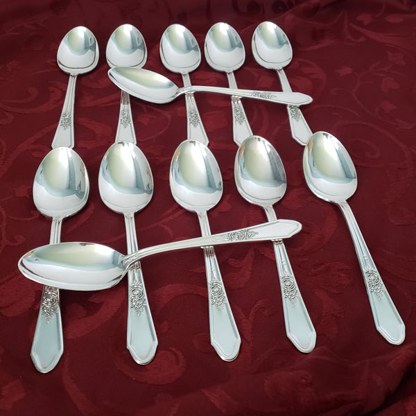 Vintage Manor Plate Triple Silverplate Teaspoons Set of 12 "Rosedale" International Silver