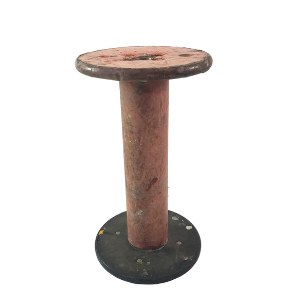 Wooden Industrial Textile Mill Spool  9 1/4" Painted Orange Disk