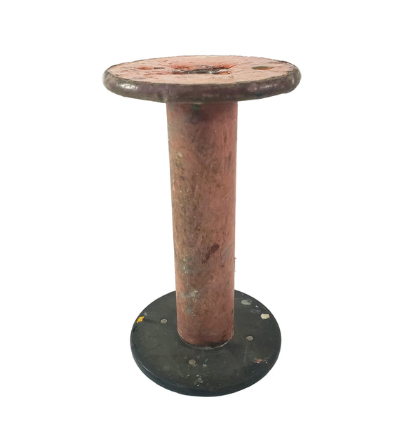 Wooden Industrial Textile Mill Spool  9 1/4" Painted Orange Disk