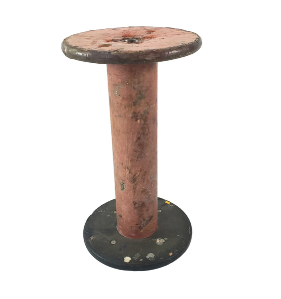 Wooden Industrial Textile Mill Spool  9 1/4" Painted Orange Disk