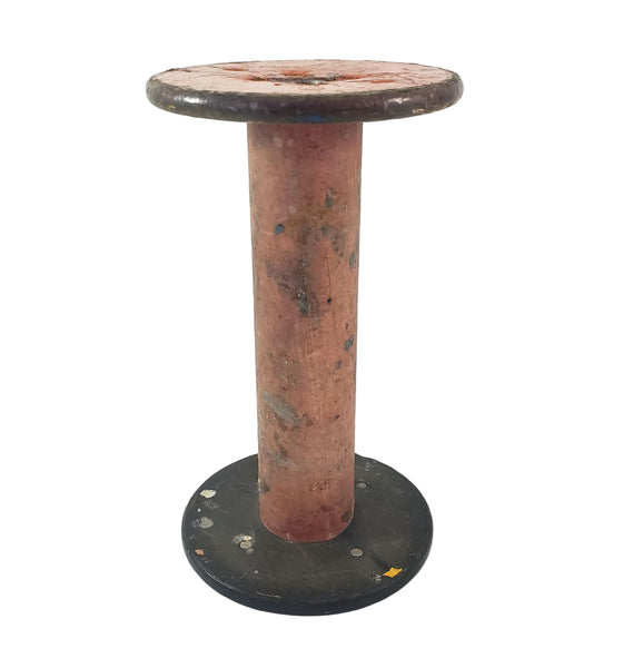 Wooden Industrial Textile Mill Spool  9 1/4" Painted Orange Disk