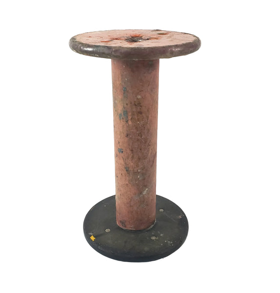 Wooden Industrial Textile Mill Spool  9 1/4" Painted Orange Disk