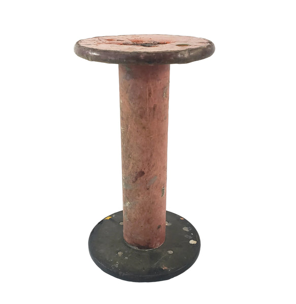 Wooden Industrial Textile Mill Spool  9 1/4" Painted Orange Disk