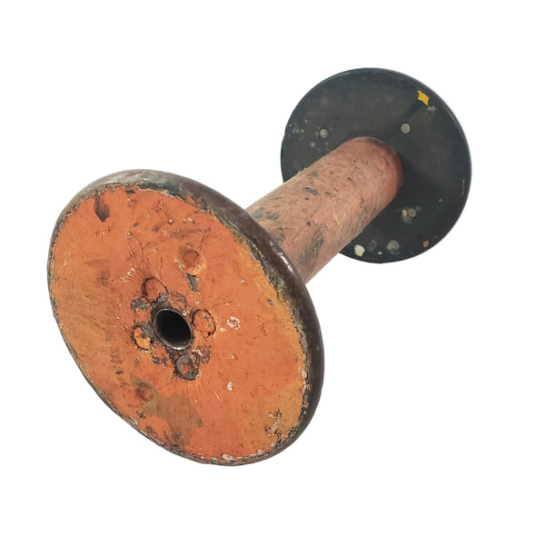 Wooden Industrial Textile Mill Spool  9 1/4" Painted Orange Disk