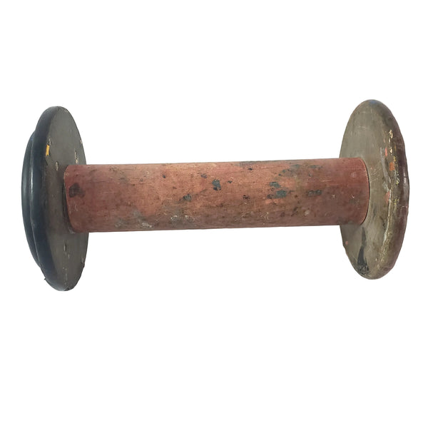 Wooden Industrial Textile Mill Spool  9 1/4" Painted Orange Disk
